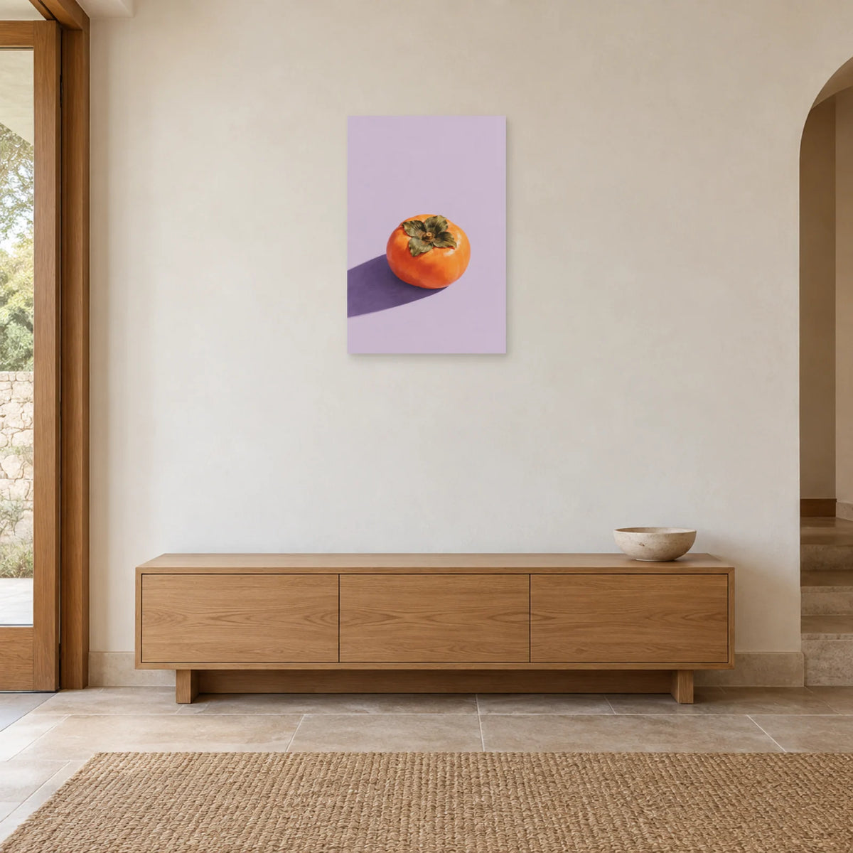 Affiche minimaliste - Kaki et ombre oblique dans une entrée ou un couloir - Art Virtuoso