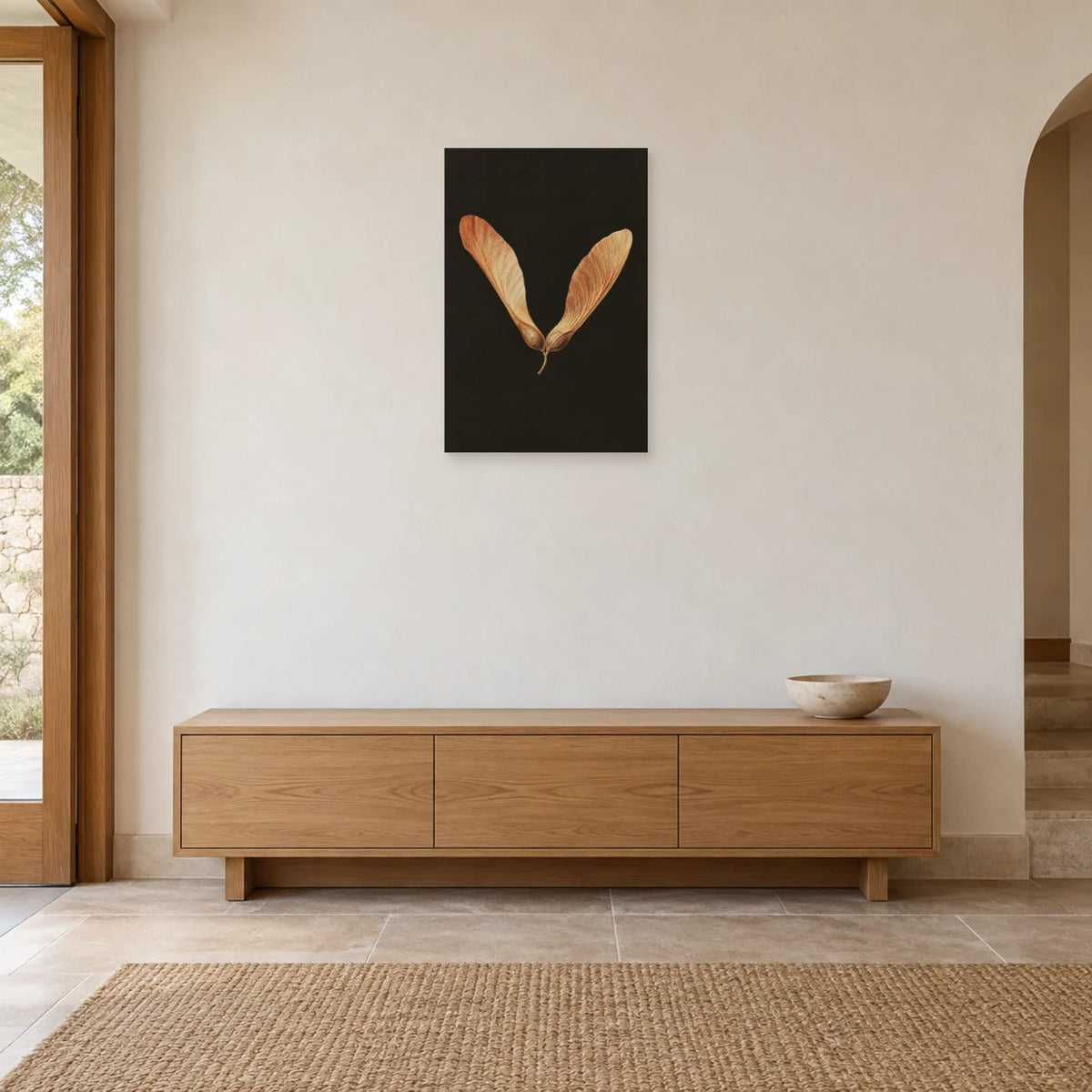 Affiche minimaliste - Duo de samares cuivrées dans une entrée ou un couloir - Art Virtuoso
