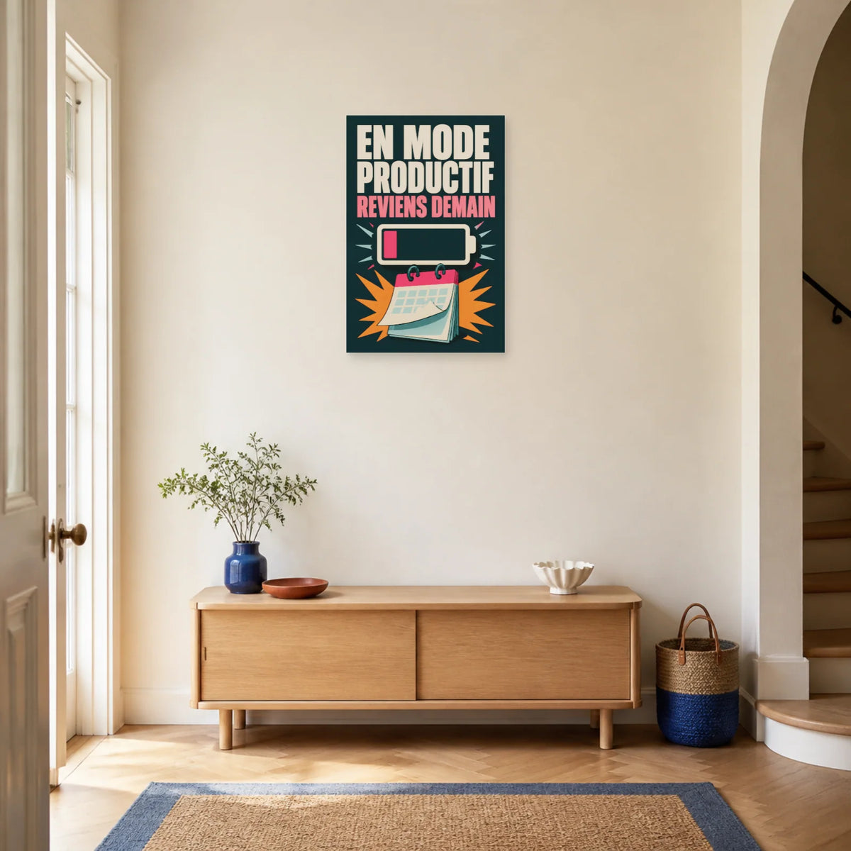 Affiche En mode productif – Reviens demain dans une entrée ou un couloir - Art Virtuoso