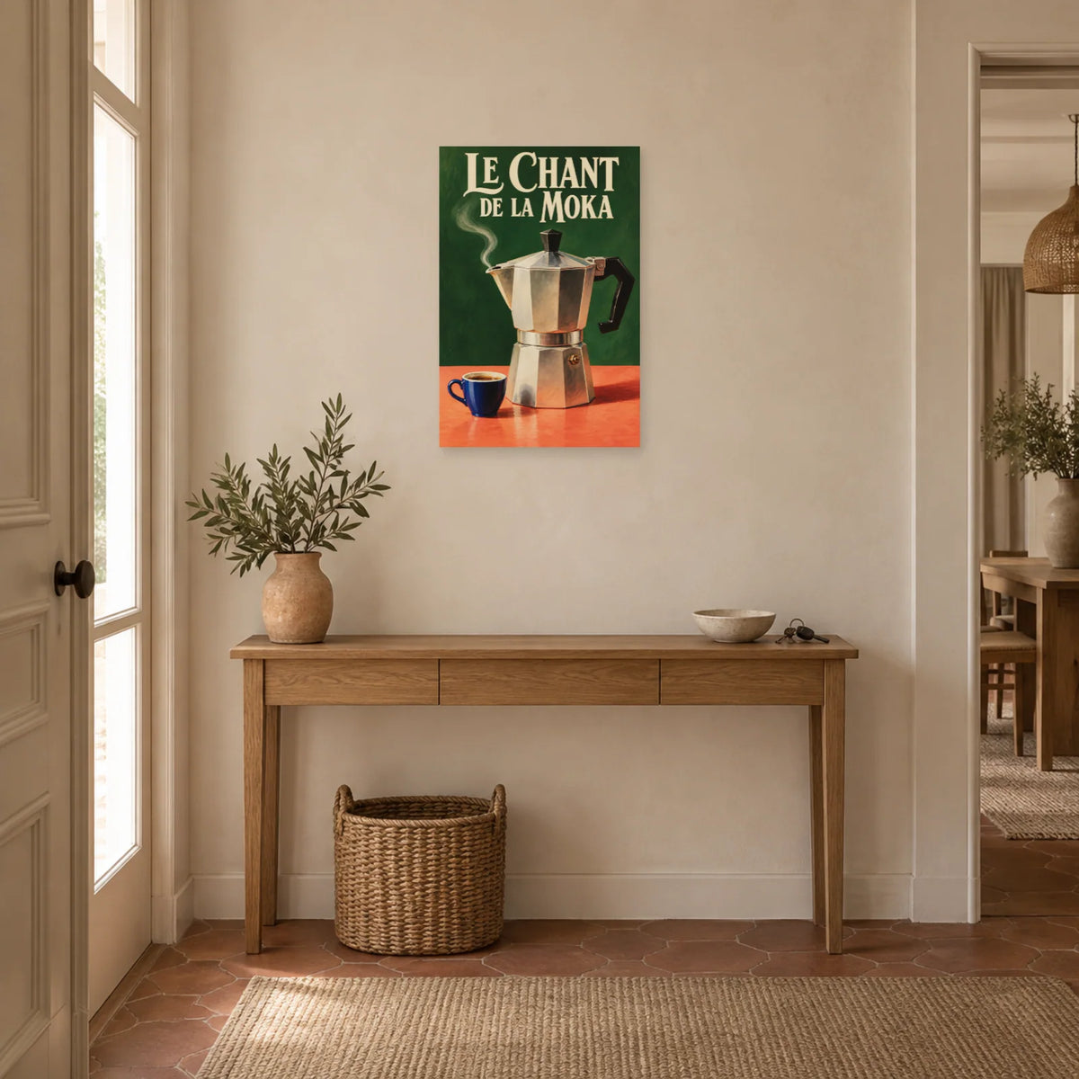 Affiche Cafetière moka - Le chant du matin dans une entrée ou un couloir - Art Virtuoso