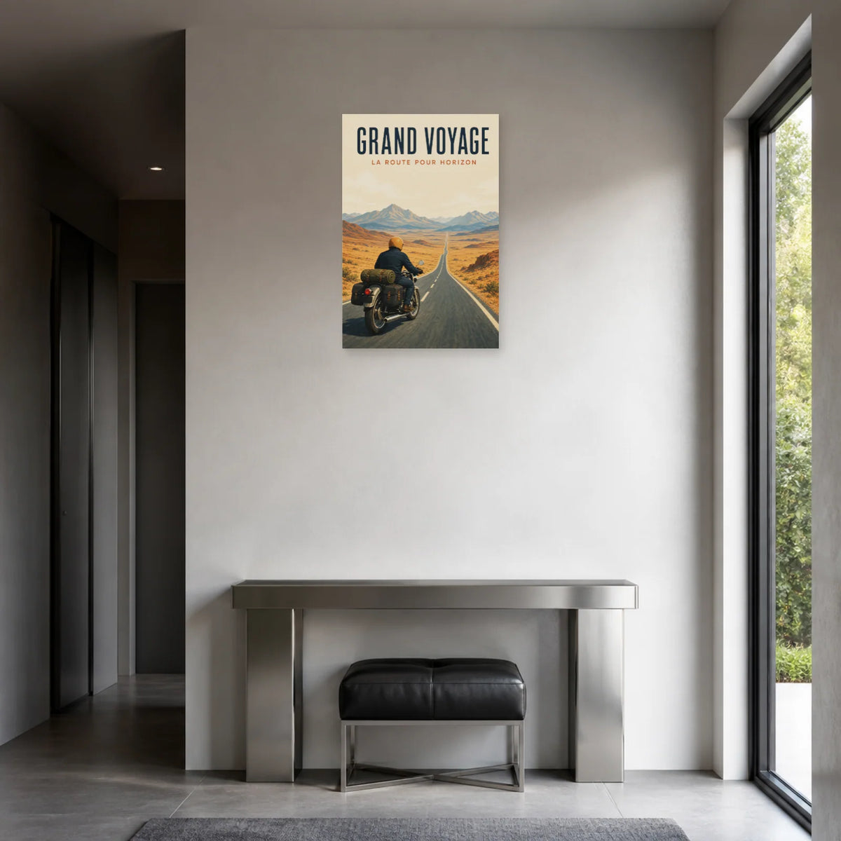 Affiche Moto de voyage – Grand voyage dans une entrée ou un couloir - Art Virtuoso