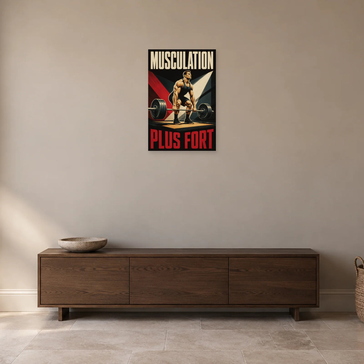 Affiche Musculation – Plus fort dans une entrée ou un couloir - Art Virtuoso