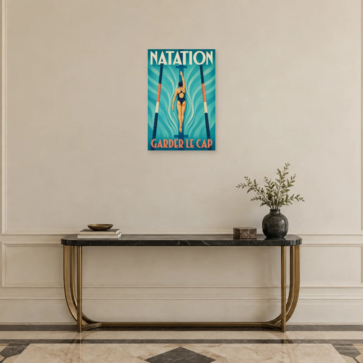 Affiche Natation – Garder le cap dans une entrée ou un couloir - Art Virtuoso