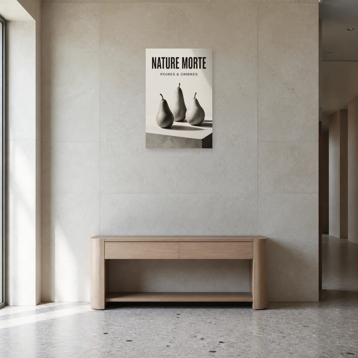 Affiche Nature Morte – Poires & Ombres dans une entrée ou un couloir - Art Virtuoso