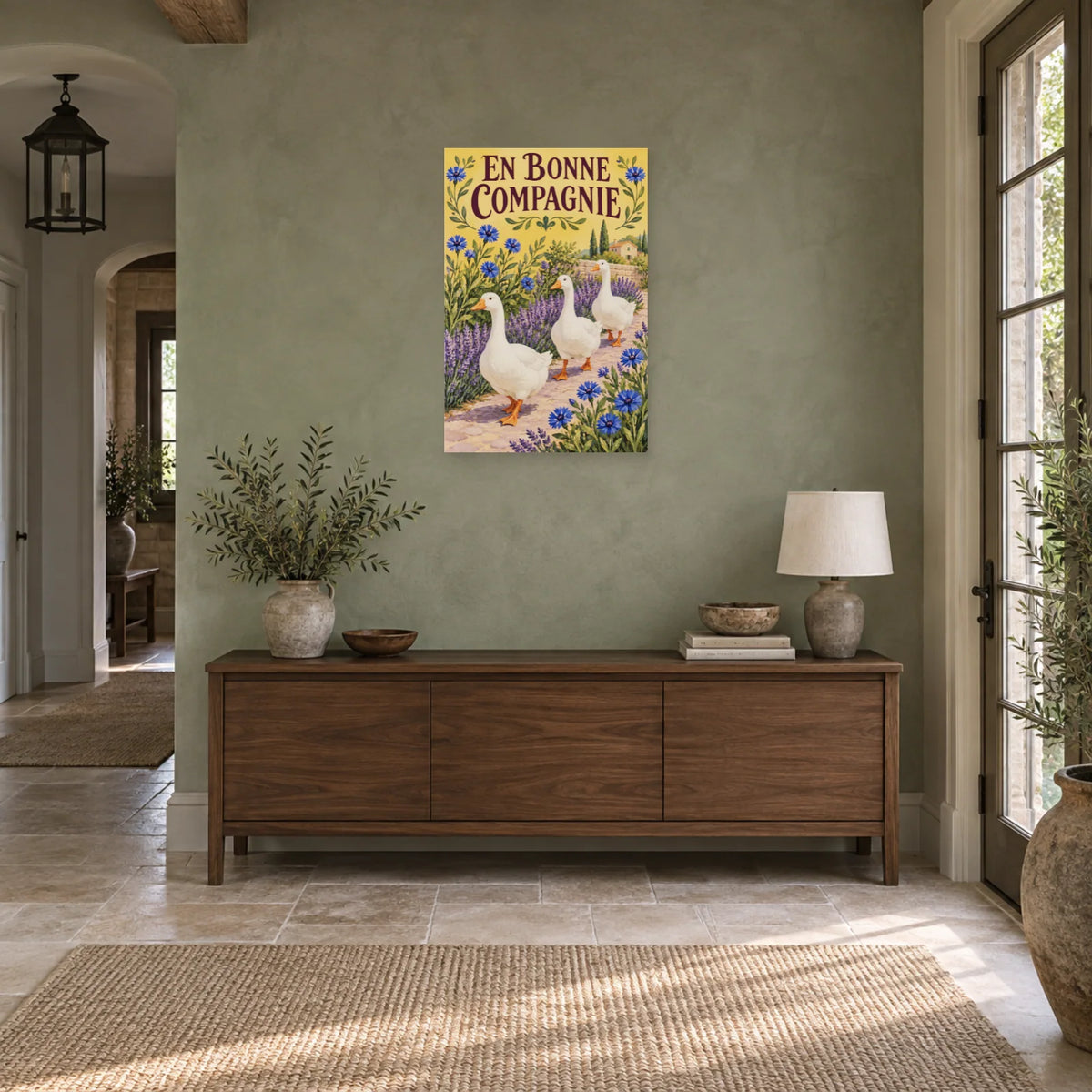 Affiche Oies - En bonne compagnie dans une entrée ou un couloir - Art Virtuoso
