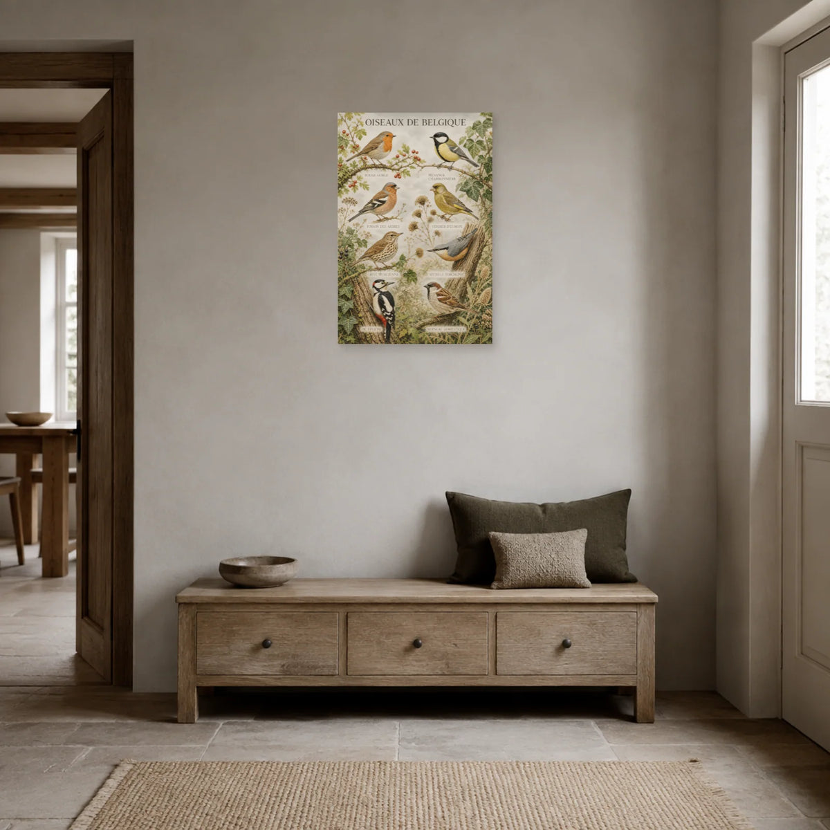 Affiche Oiseaux de Belgique - Jardin naturaliste dans une entrée ou un couloir - Art Virtuoso