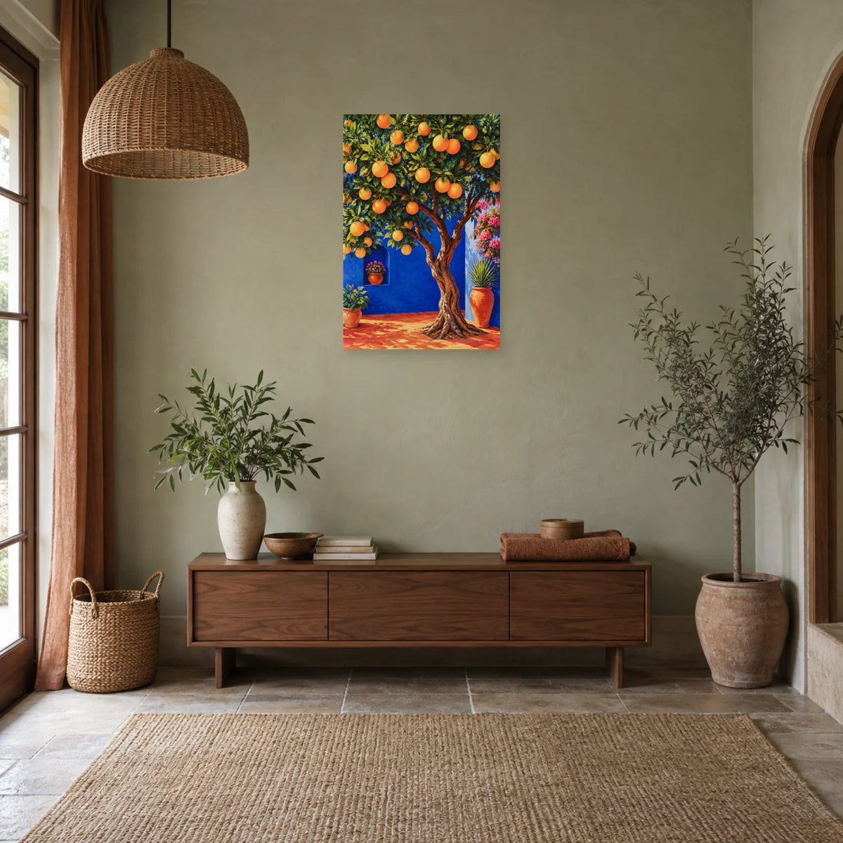 Affiche Oranger – Jardin cobalt dans une entrée ou un couloir - Art Virtuoso