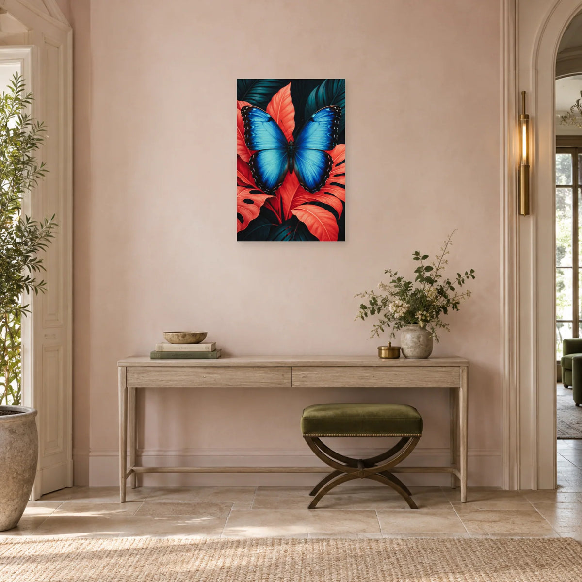 Affiche Papillon bleu – Éclat tropical dans une entrée ou un couloir - Art Virtuoso