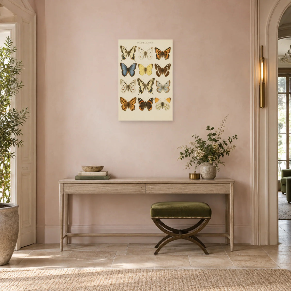 Affiche Papillons vintage – Cabinet lumineux dans une entrée ou un couloir - Art Virtuoso