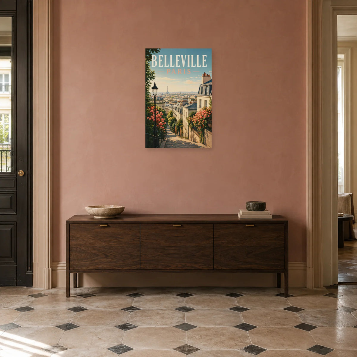 Affiche Belleville - Paris à l’horizon dans une entrée ou un couloir - Art Virtuoso