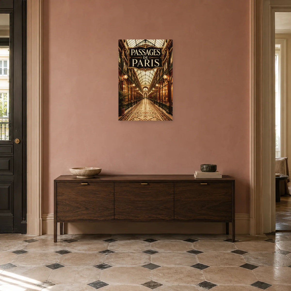 Affiche Passages de Paris - Verrière dorée dans une entrée ou un couloir - Art Virtuoso