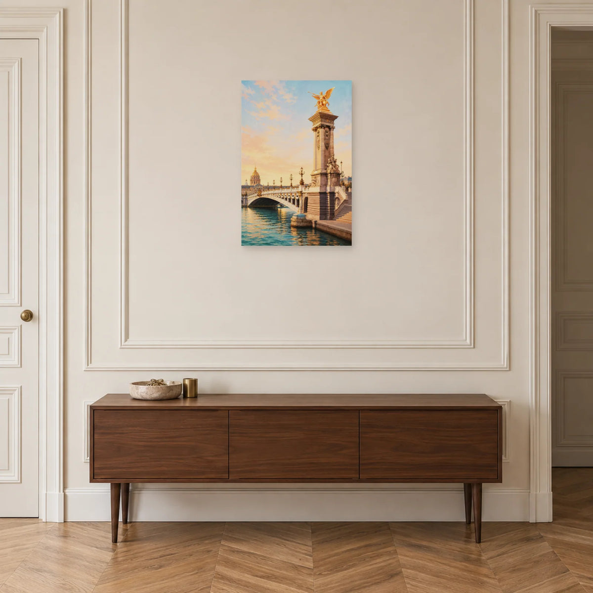 Affiche Pont Alexandre-III - Lumière dorée dans une entrée ou un couloir - Art Virtuoso