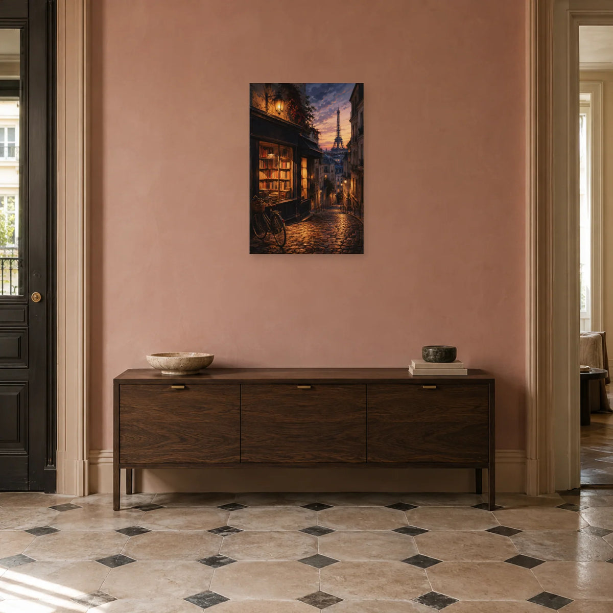 Affiche Quartier latin - Librairie du soir dans une entrée ou un couloir - Art Virtuoso