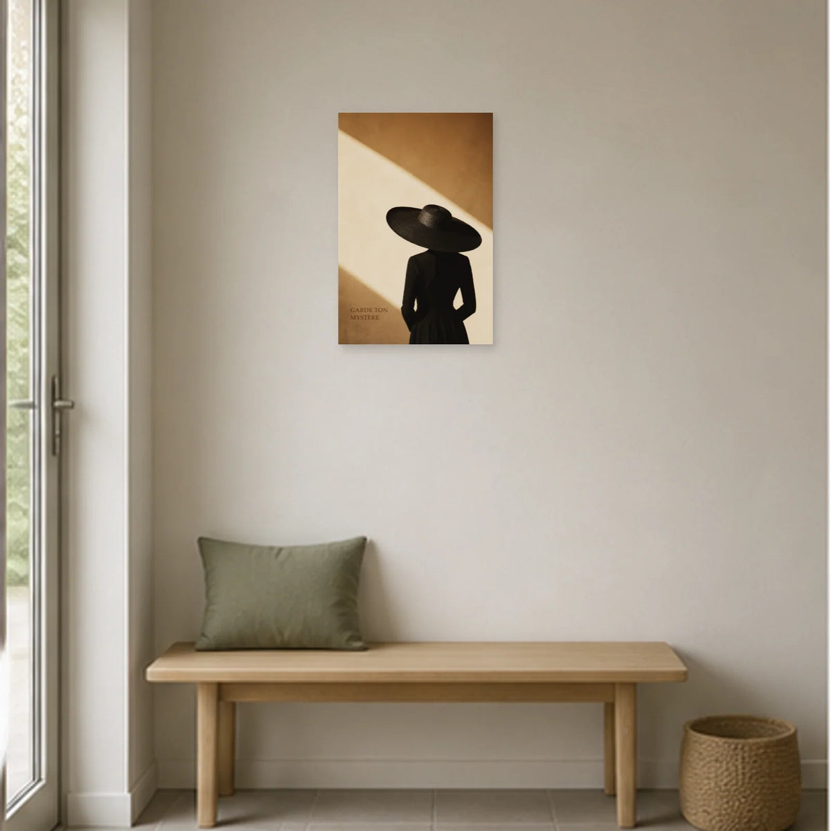 Affiche photo Femme au grand chapeau - Garde ton mystère dans une entrée ou un couloir - Art Virtuoso