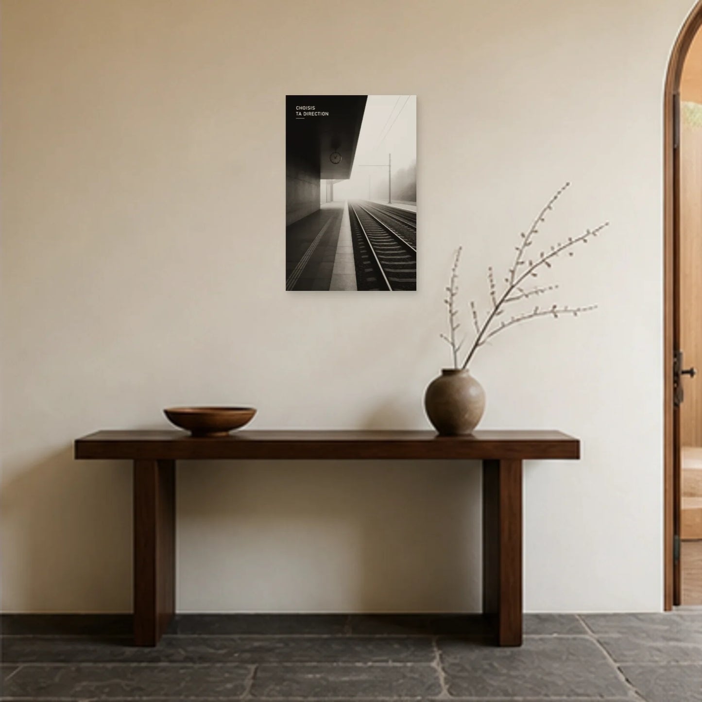 Affiche photo Lignes dans la brume - Choisis ta direction dans une entrée ou un couloir - Art Virtuoso