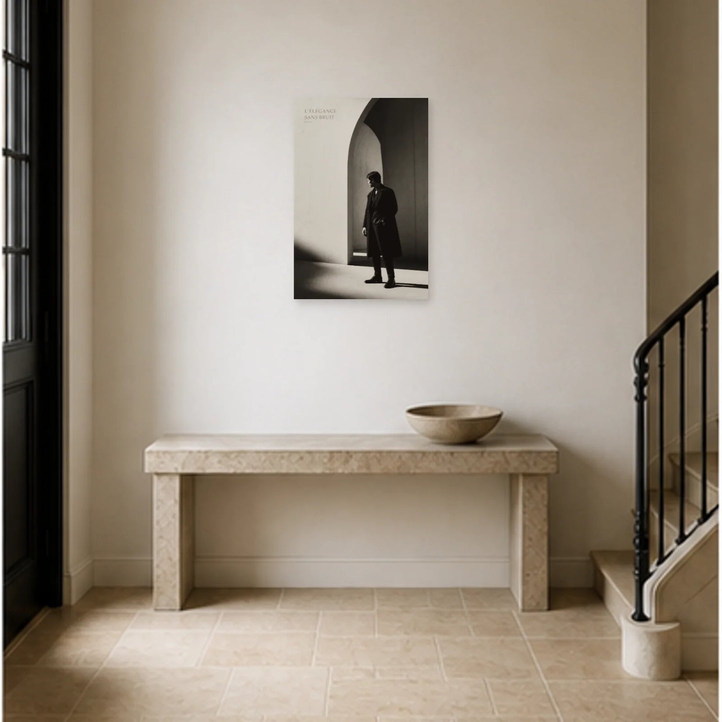 Affiche photo Élégance masculine en noir et blanc - Sans bruit dans une entrée ou un couloir - Art Virtuoso