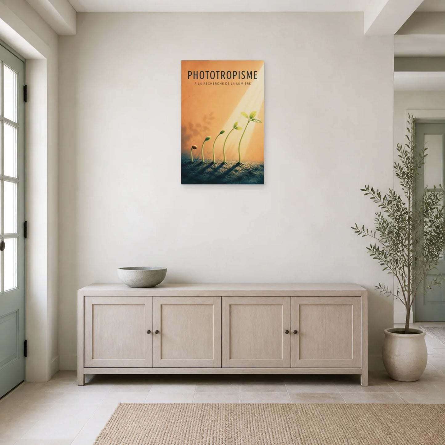Affiche Phototropisme – À la Recherche de la Lumière dans une entrée ou un couloir - Art Virtuoso
