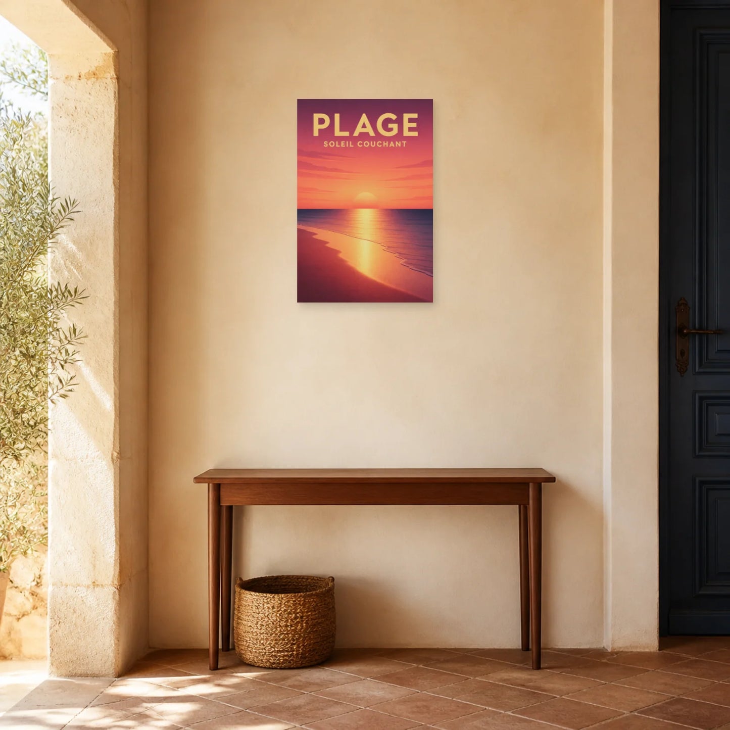 Affiche Plage – Soleil Couchant dans une entrée ou un couloir - Art Virtuoso