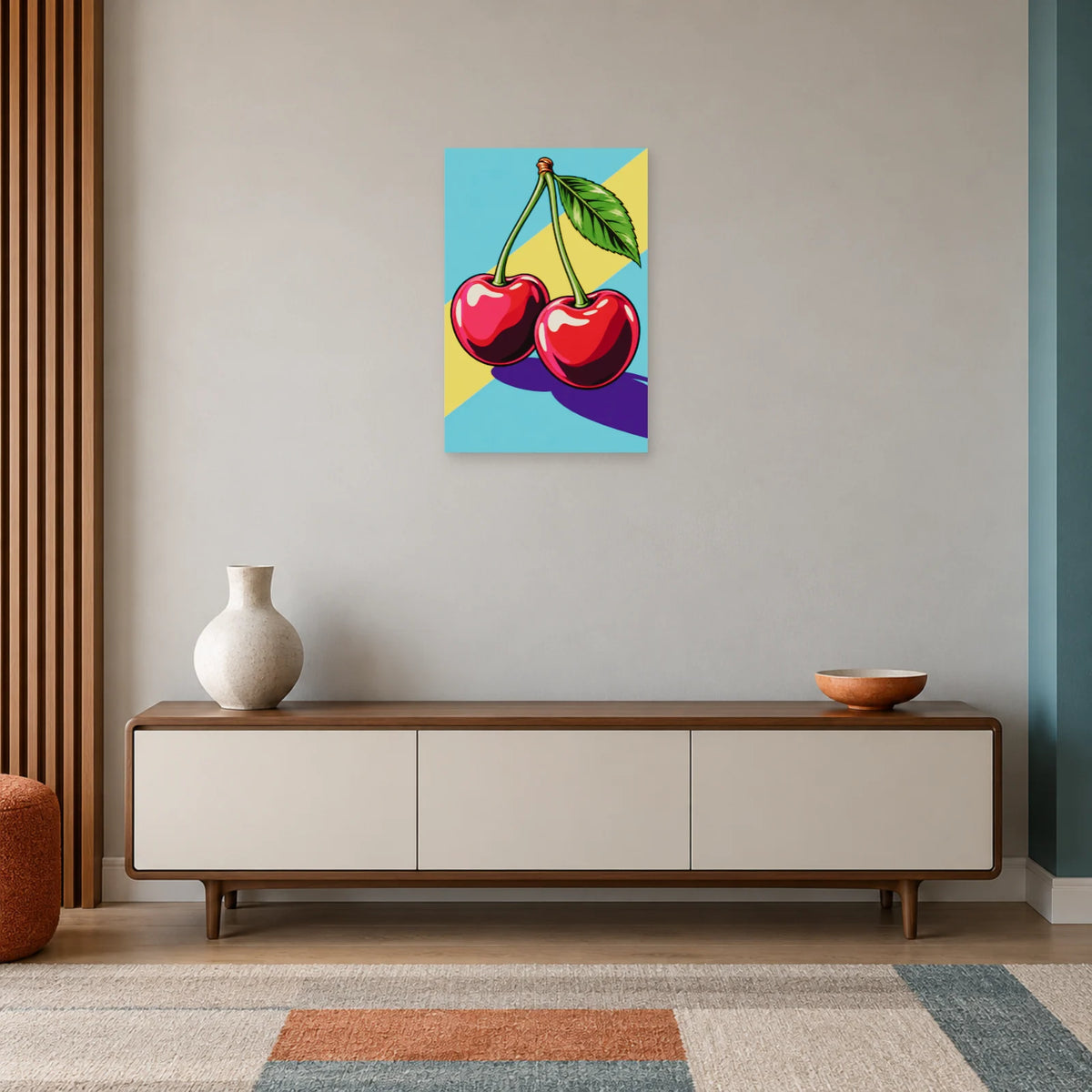 Affiche Pop art Cerises duo électrique dans une entrée ou un couloir - Art Virtuoso