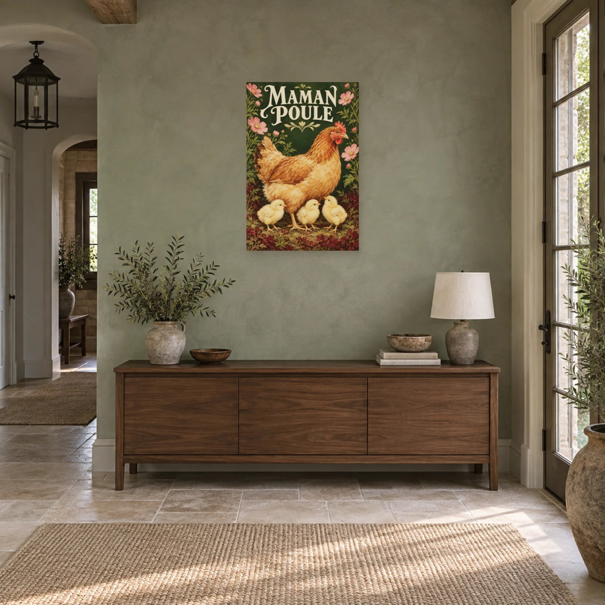 Affiche Poule et poussins - Maman poule dans une entrée ou un couloir - Art Virtuoso