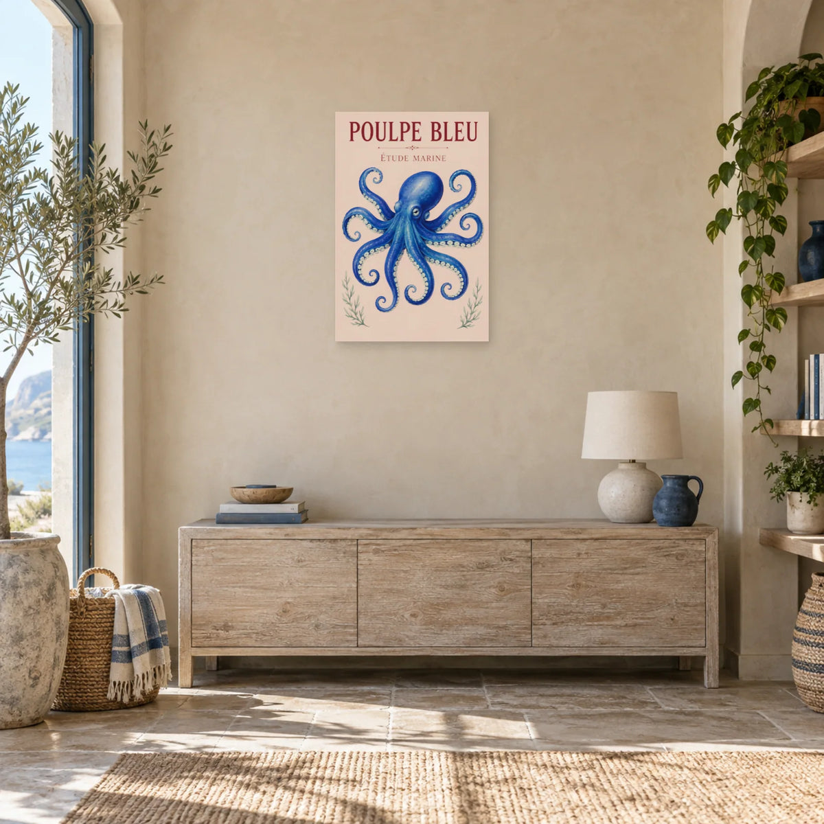 Affiche Poulpe bleu - Étude marine dans une entrée ou un couloir - Art Virtuoso