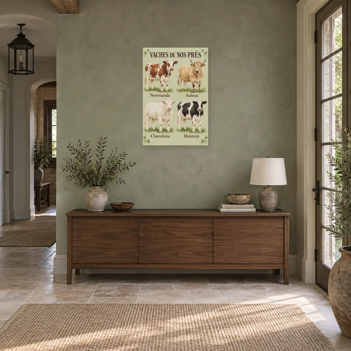 Affiche Races de vaches - Quatre portraits dans une entrée ou un couloir - Art Virtuoso