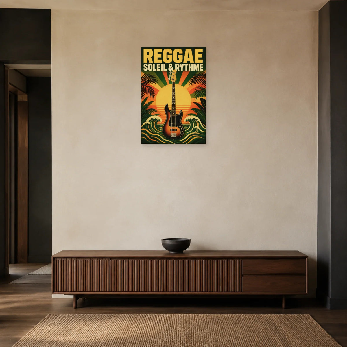 Affiche Reggae - Soleil et rythme dans une entrée ou un couloir - Art Virtuoso