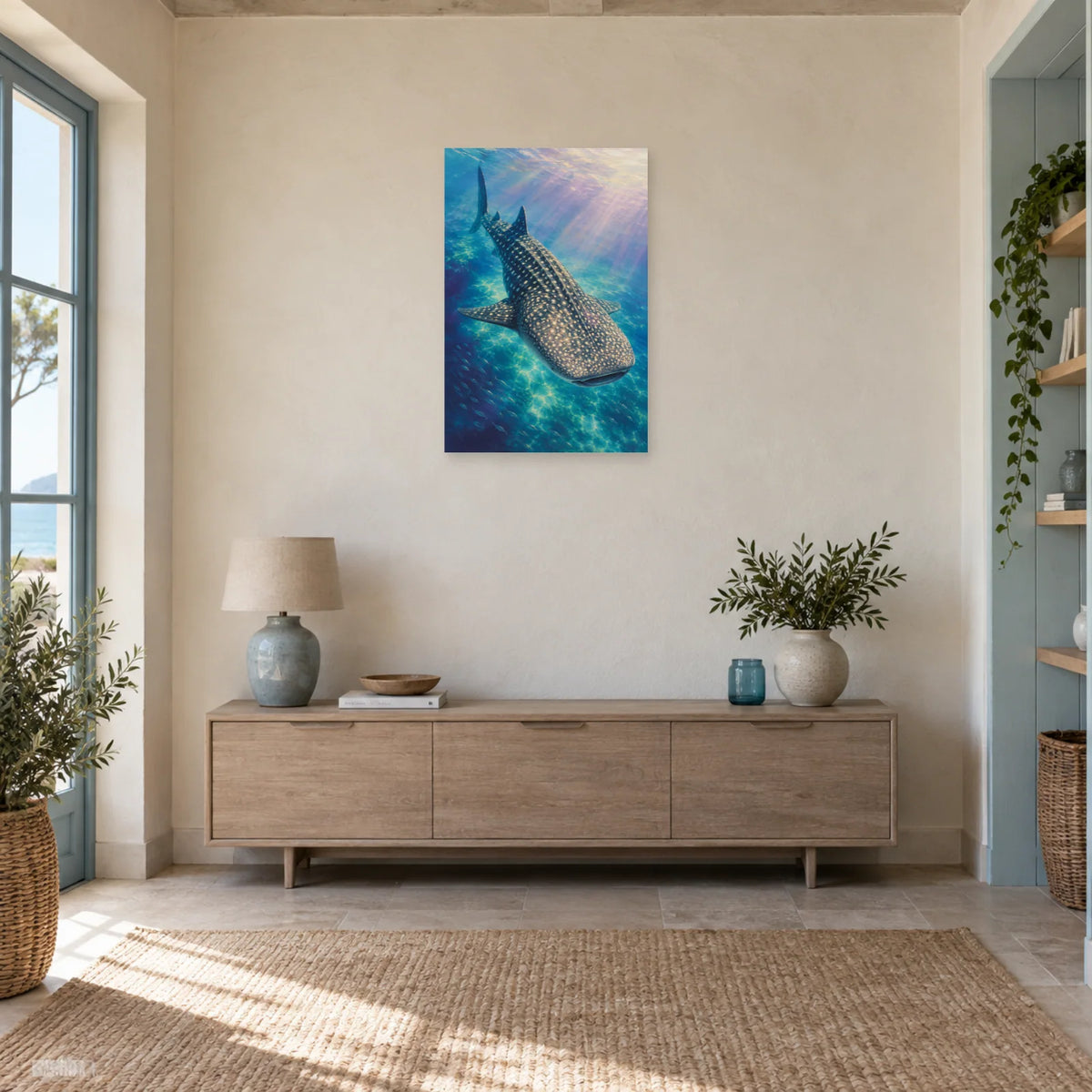 Affiche Requin-baleine - Sous la lumière dans une entrée ou un couloir - Art Virtuoso