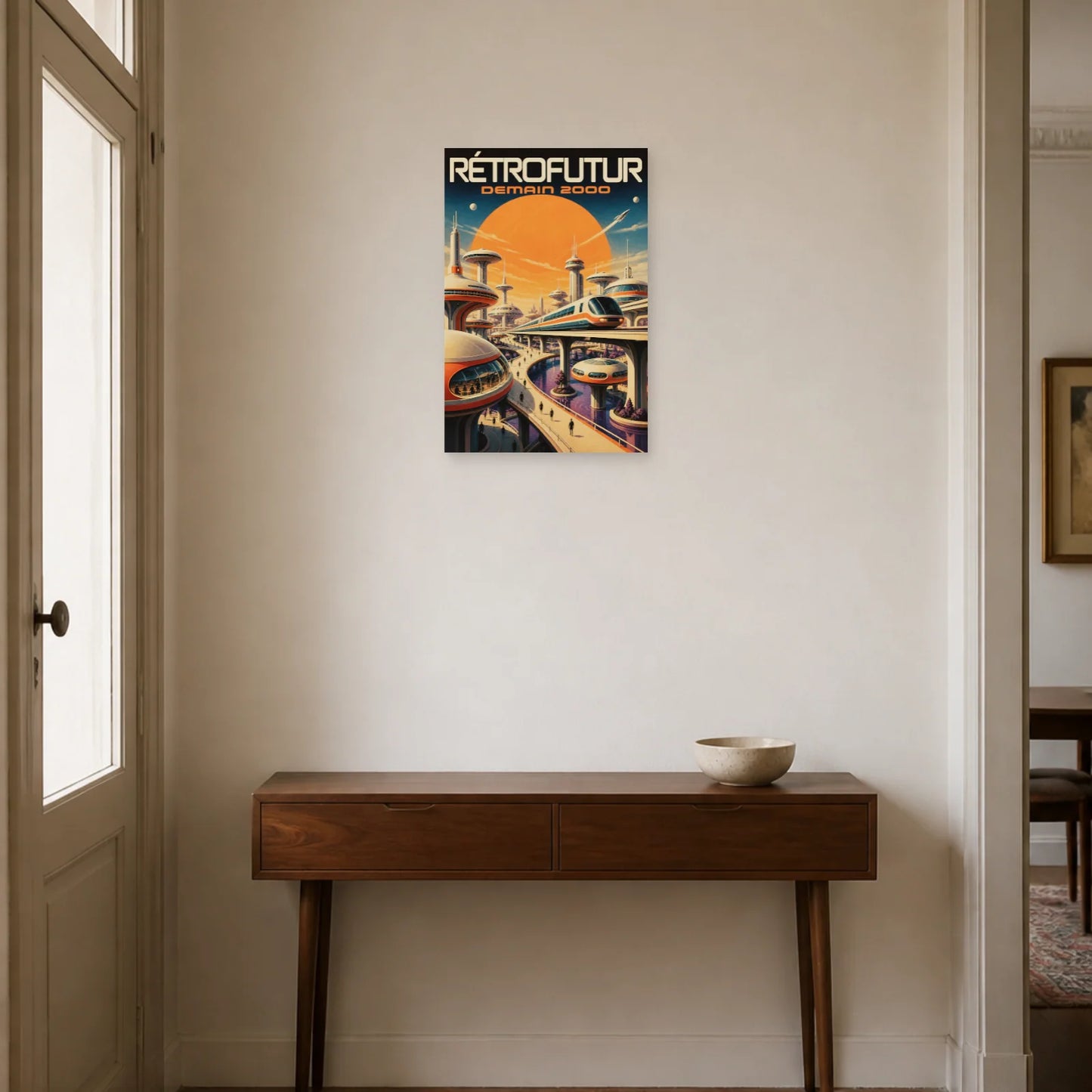 Affiche Rétrofutur – Demain 2000 dans une entrée ou un couloir - Art Virtuoso