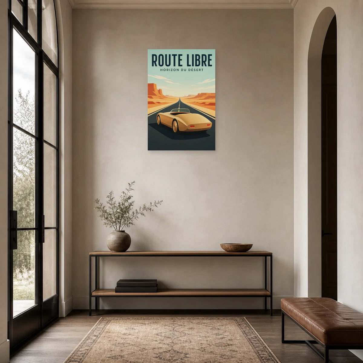 Affiche Roadster – Route libre dans le désert dans une entrée ou un couloir - Art Virtuoso
