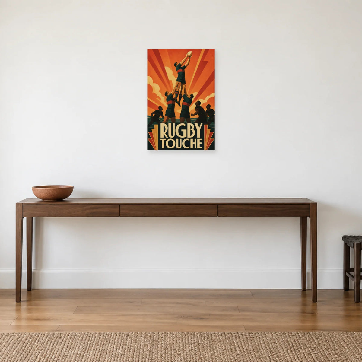 Affiche Rugby – Touche dans une entrée ou un couloir - Art Virtuoso
