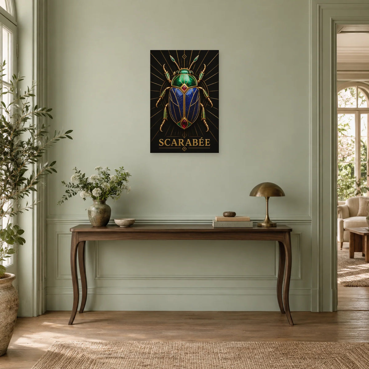 Affiche Scarabée bijou – Symétrie minérale dans une entrée ou un couloir - Art Virtuoso