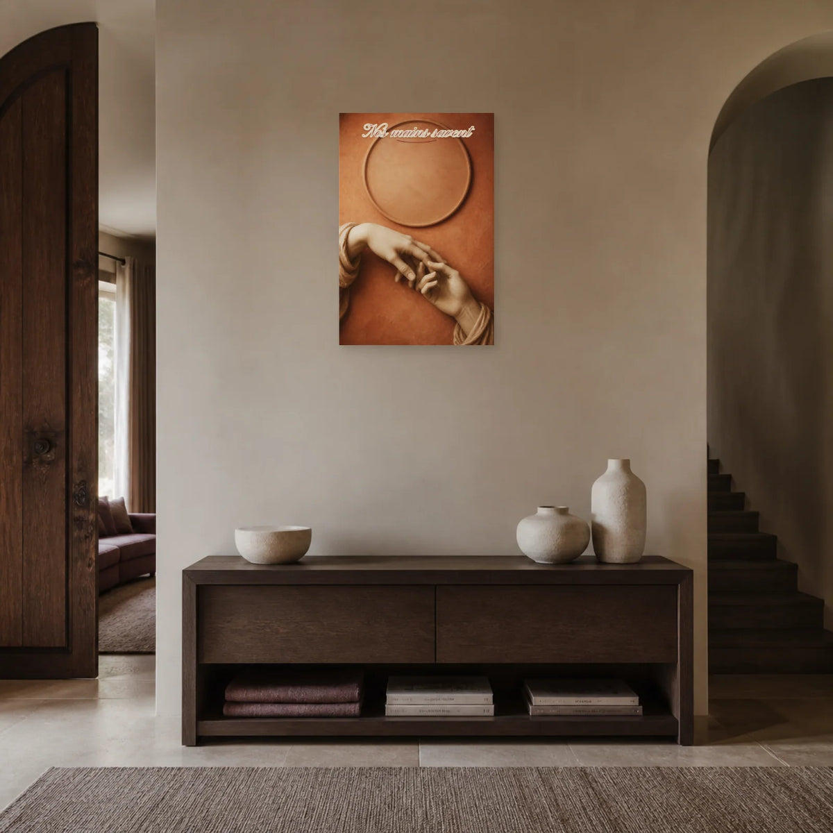 Affiche Nos mains savent - Sculpture romantique dans une entrée ou un couloir - Art Virtuoso