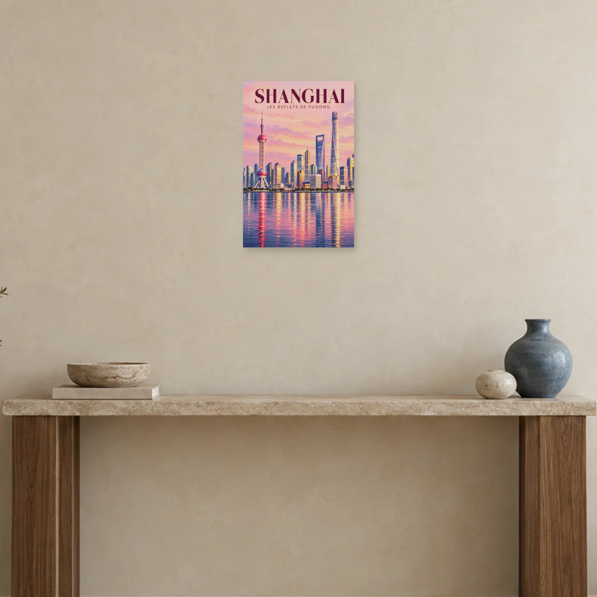 Affiche Shanghai Pudong et reflets dans une entrée ou un couloir - Art Virtuoso
