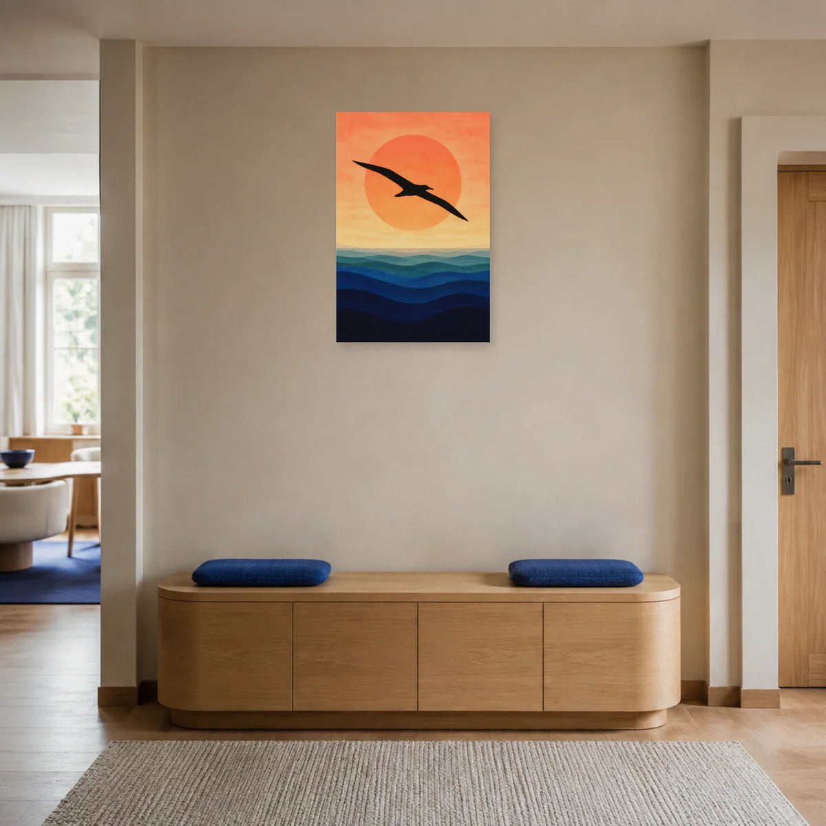 Affiche Silhouette d’albatros sur l’océan dans une entrée ou un couloir - Art Virtuoso