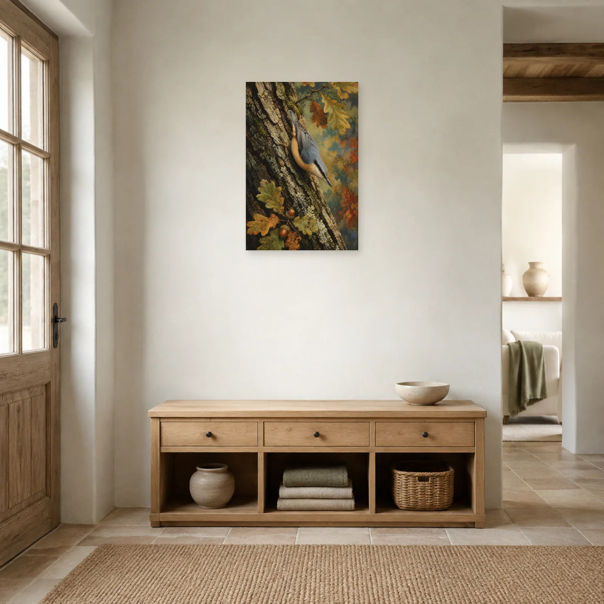 Affiche Sittelle torchepot sur un vieux chêne dans une entrée ou un couloir - Art Virtuoso