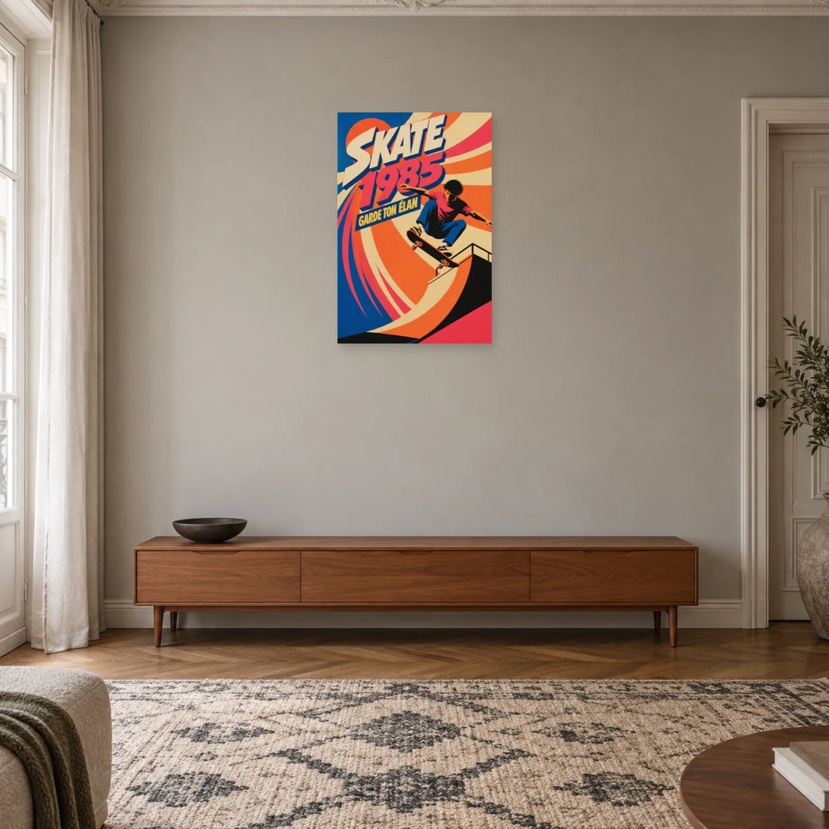 Affiche Skate 1985 – Garde ton Élan dans une entrée ou un couloir - Art Virtuoso