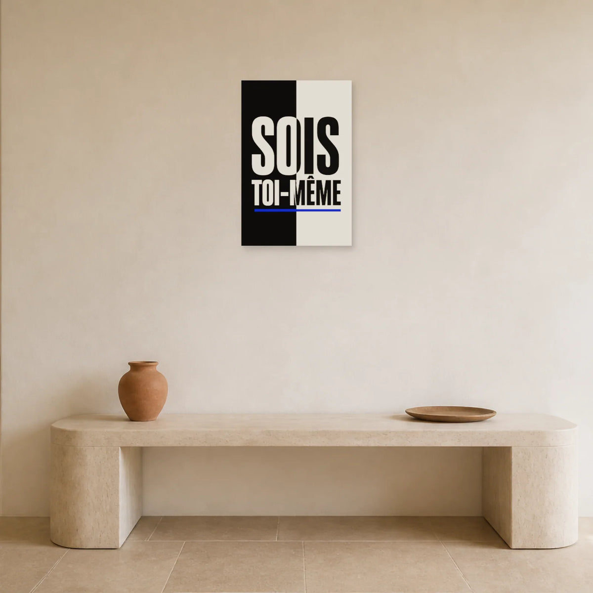 Affiche Sois toi-même – Contraste graphique dans une entrée ou un couloir - Art Virtuoso