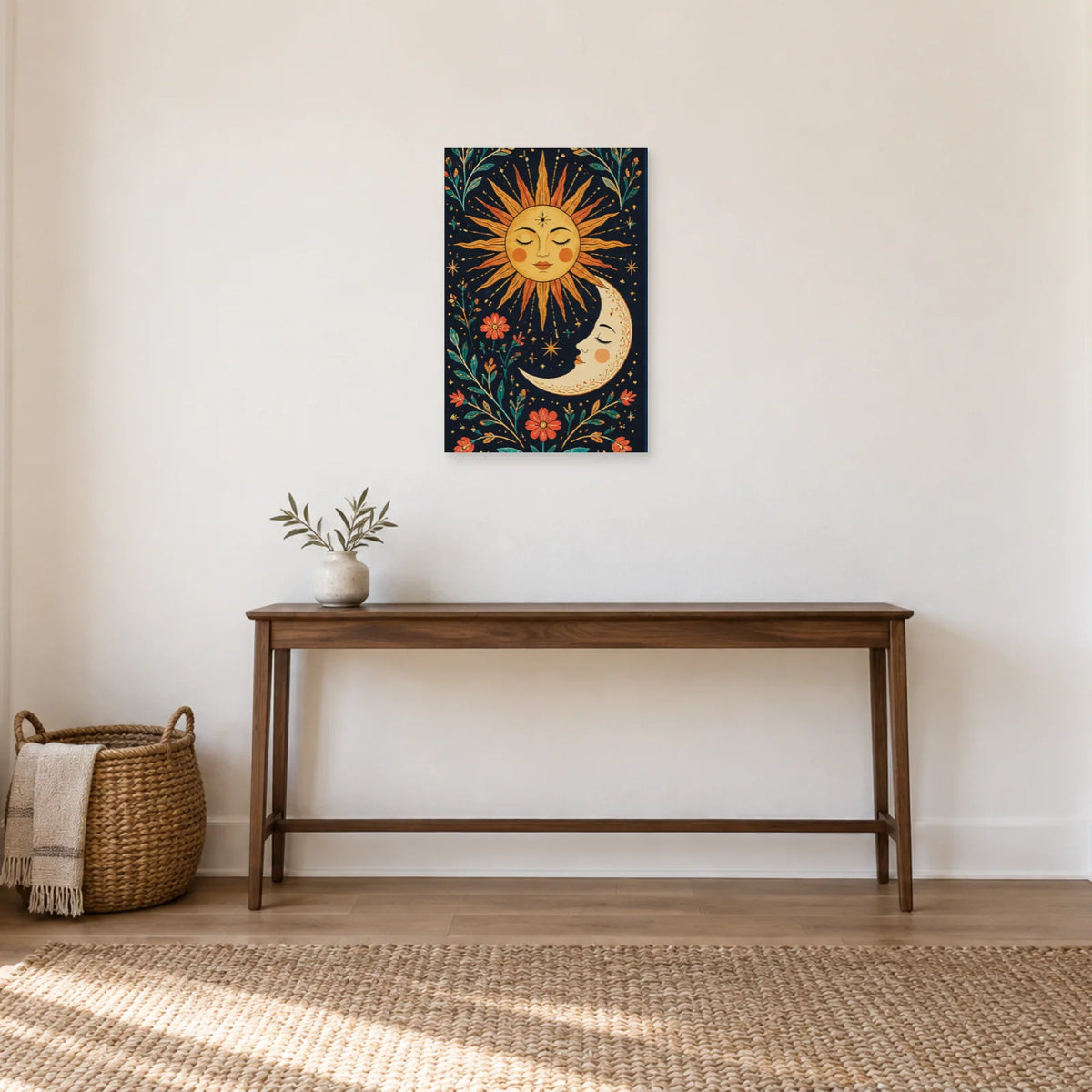 Affiche Soleil et lune bohèmes folk dans une entrée ou un couloir - Art Virtuoso