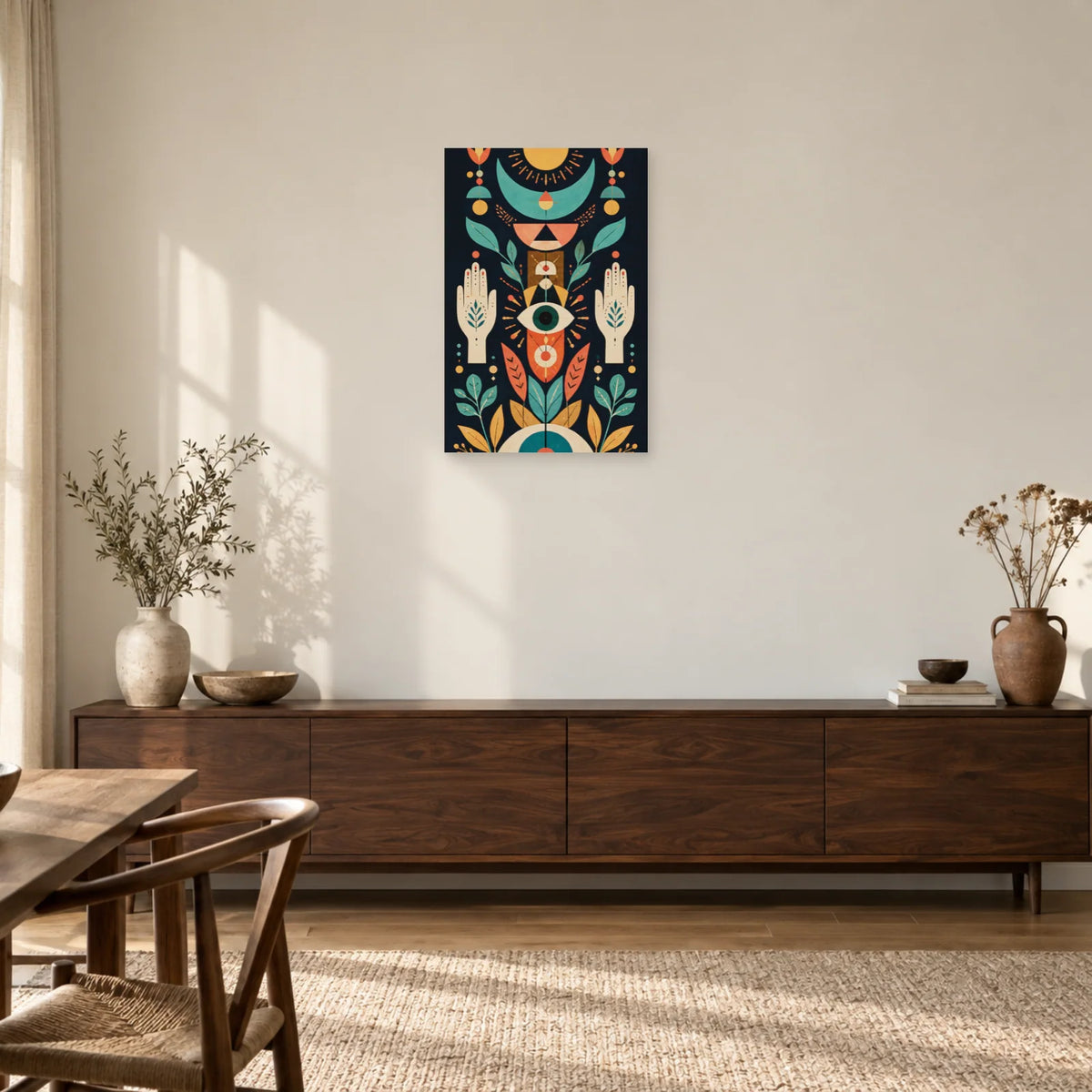 Affiche Symboles bohèmes – Soleil et lune dans une entrée ou un couloir - Art Virtuoso