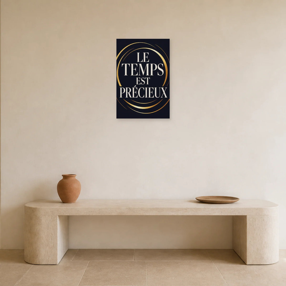 Affiche Le temps est précieux – Cercles dorés dans une entrée ou un couloir - Art Virtuoso