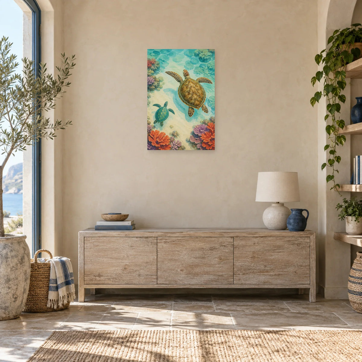 Affiche Tortues marines - Le lagon corallien dans une entrée ou un couloir - Art Virtuoso