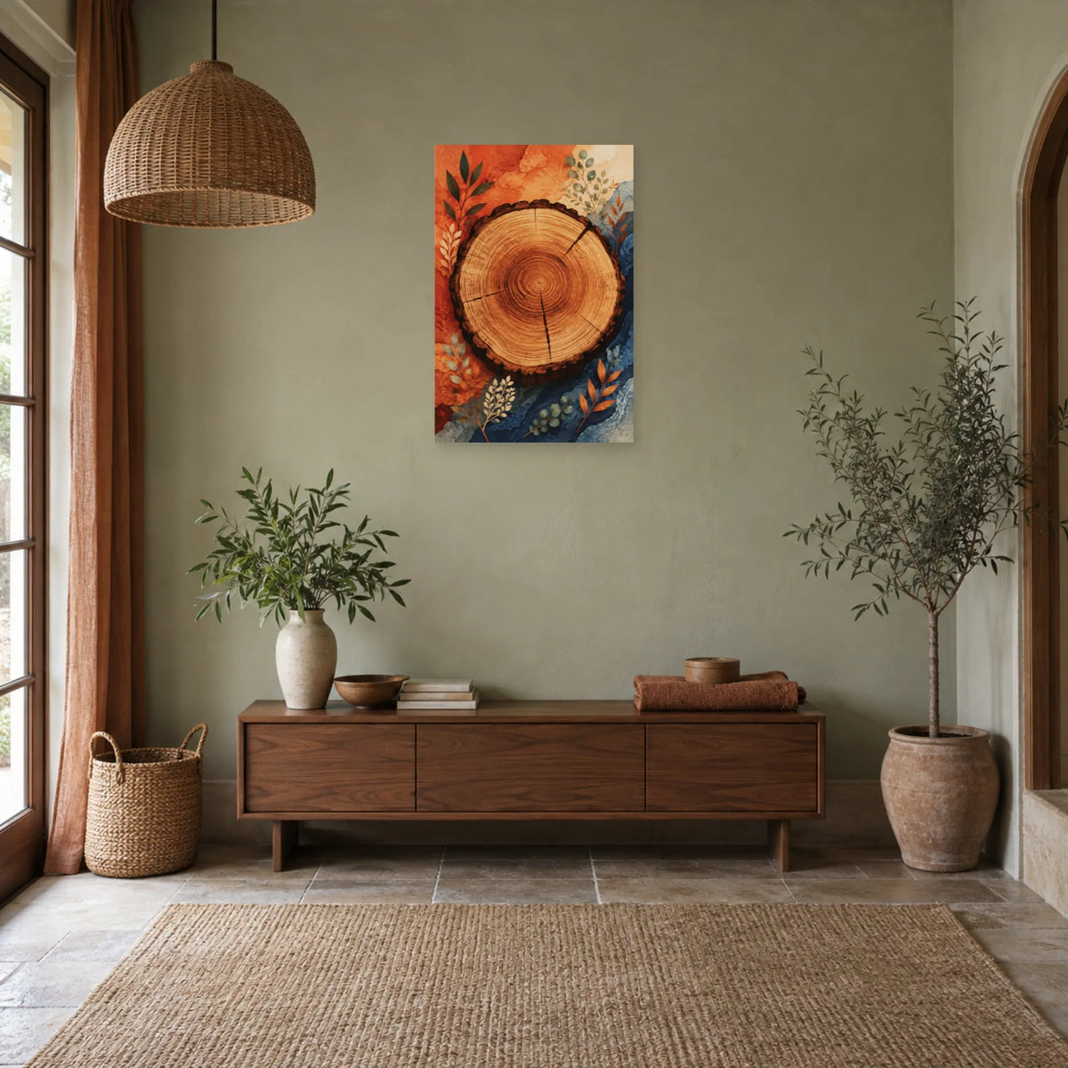 Affiche Tronc coupé – Mémoire de la terre dans une entrée ou un couloir - Art Virtuoso