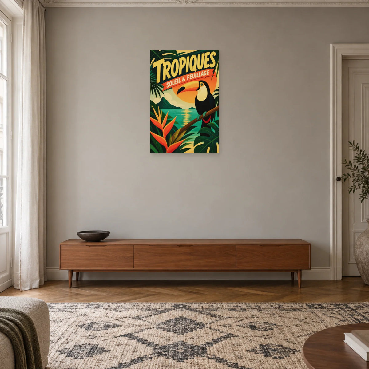 Affiche Tropiques – Soleil & Feuillage dans une entrée ou un couloir - Art Virtuoso