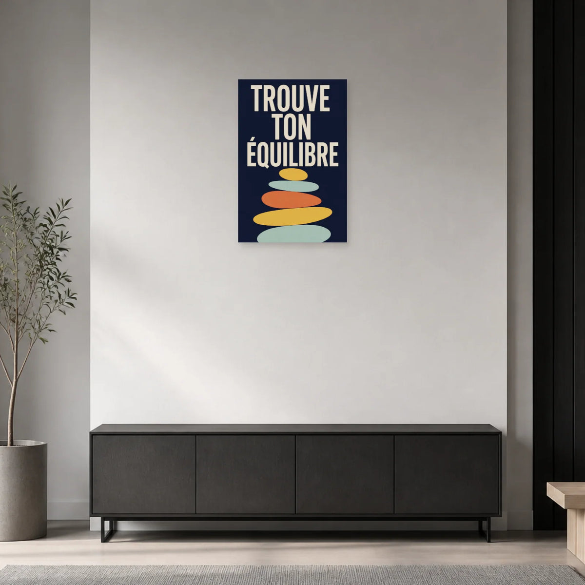 Affiche Trouve ton équilibre – Pierres modernes dans une entrée ou un couloir - Art Virtuoso