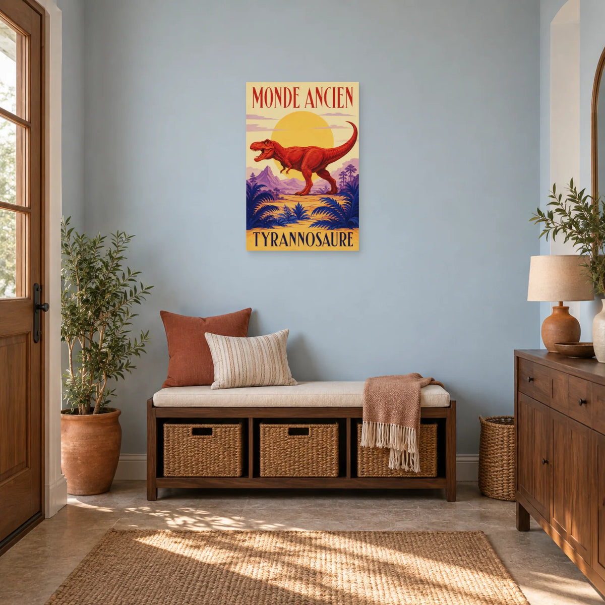 Affiche Tyrannosaure - Soleil du monde ancien dans une entrée ou un couloir - Art Virtuoso