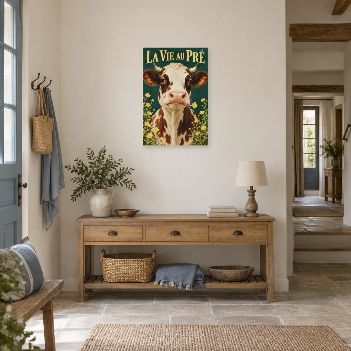 Affiche Vache normande - La vie au pré dans une entrée ou un couloir - Art Virtuoso