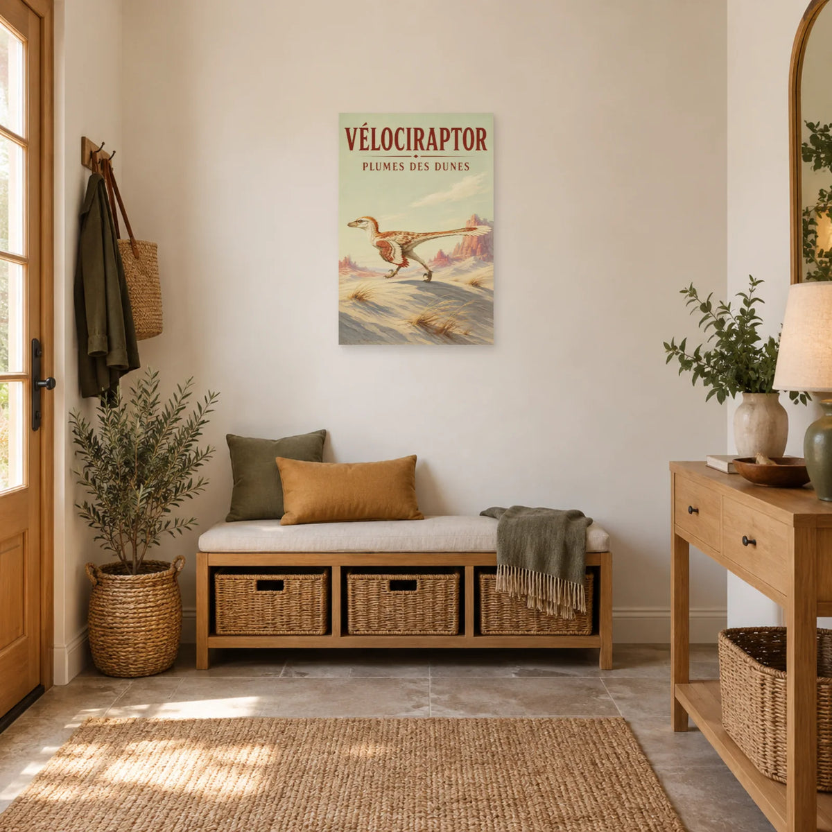 Affiche Vélociraptor - Plumes des dunes dans une entrée ou un couloir - Art Virtuoso