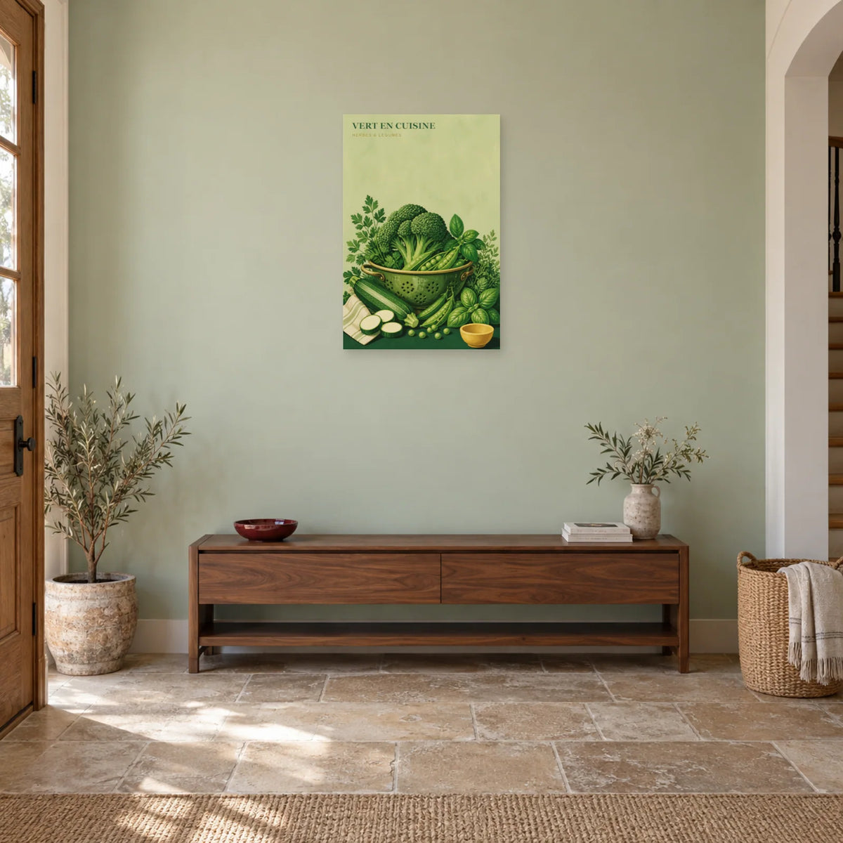 Affiche Vert en Cuisine – Herbes & Légumes dans une entrée ou un couloir - Art Virtuoso