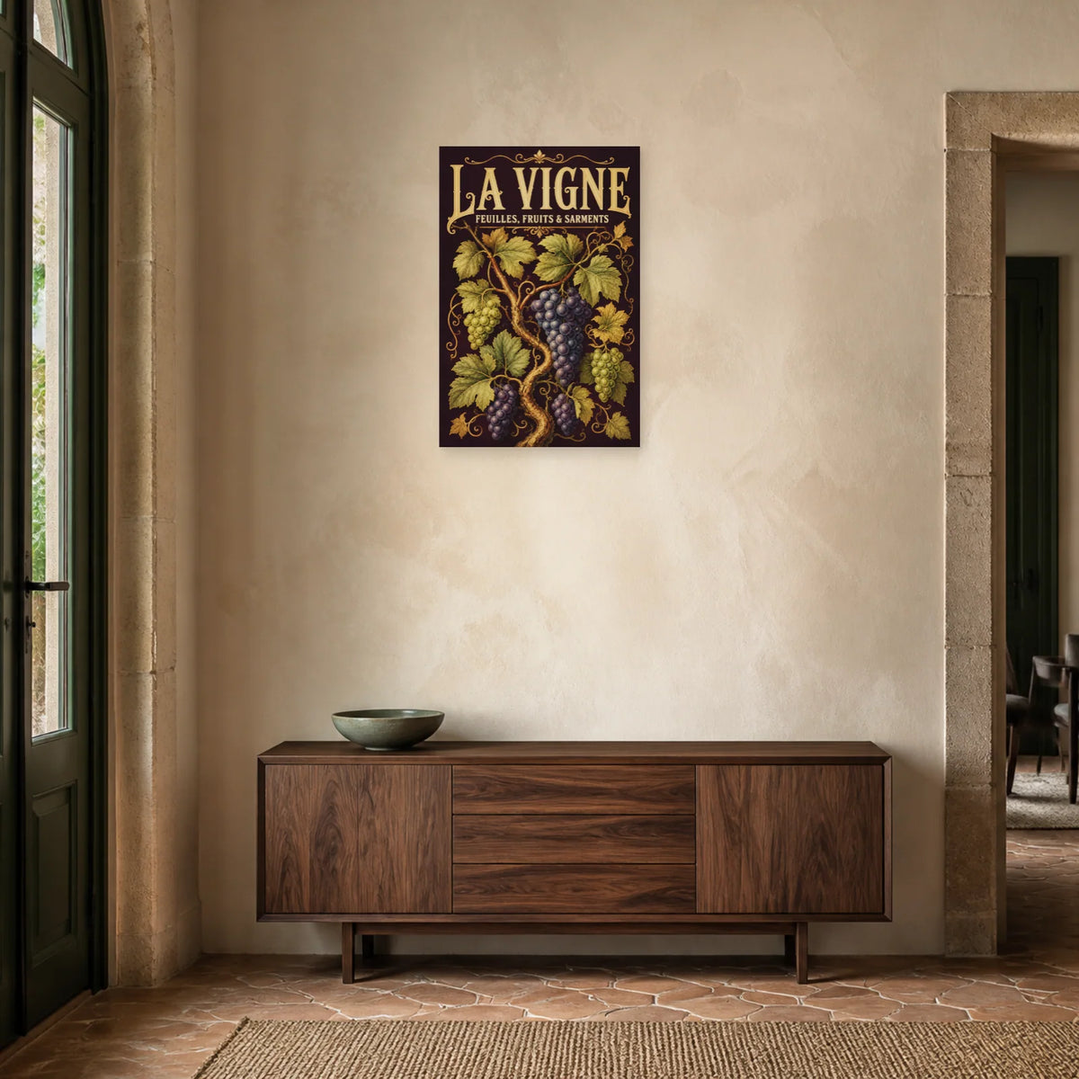 Affiche La vigne, feuilles, fruits et sarments dans une entrée ou un couloir - Art Virtuoso